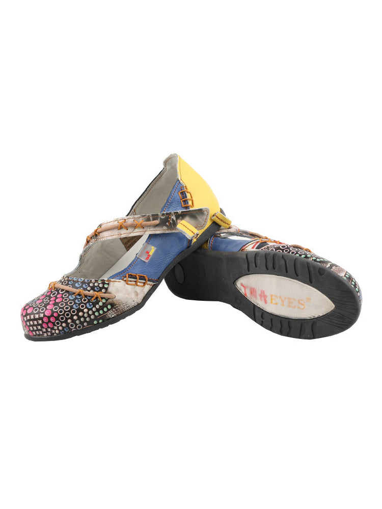 TMA EYES Flat Sandals  Color-Block Random Print & Buckle Women's Shoe