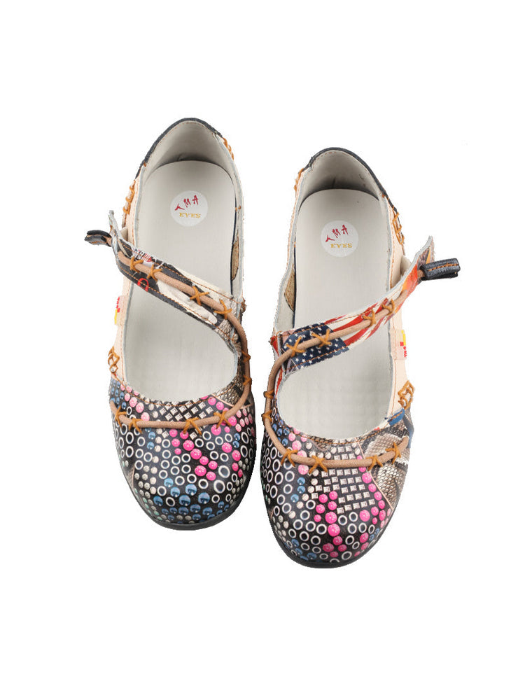 TMA EYES Flat Sandals  Color-Block Random Print & Buckle Women's Shoe