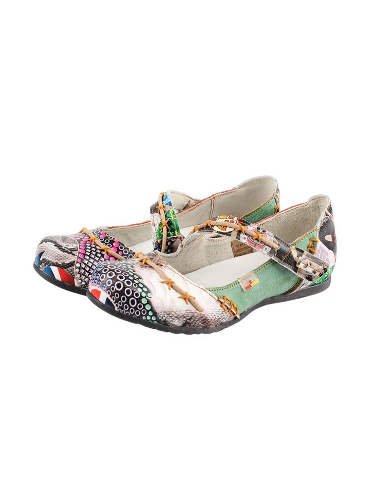 TMA EYES Flat Sandals  Color-Block Random Print & Buckle Women's Shoe