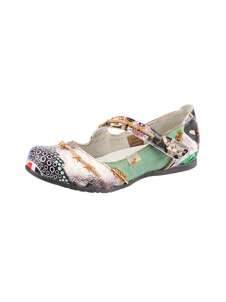 TMA EYES Flat Sandals  Color-Block Random Print & Buckle Women's Shoe