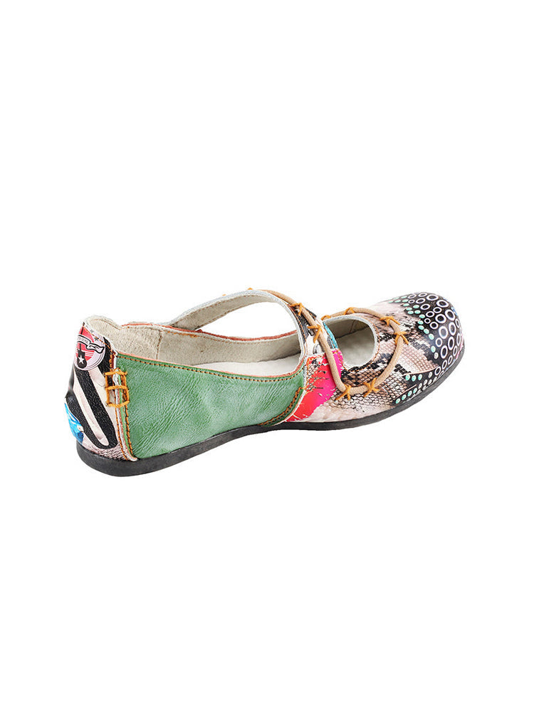TMA EYES Flat Sandals  Color-Block Random Print & Buckle Women's Shoe