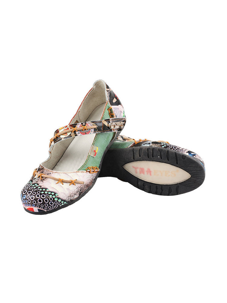 TMA EYES Flat Sandals  Color-Block Random Print & Buckle Women's Shoe