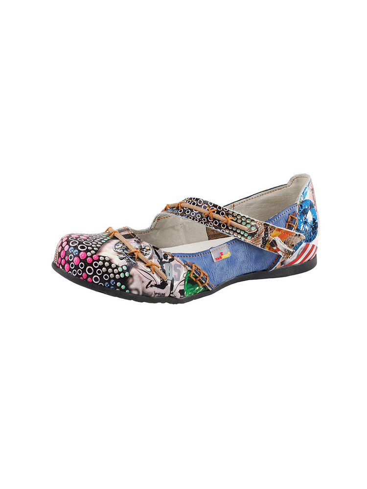 TMA EYES Flat Sandals  Color-Block Random Print & Buckle Women's Shoe