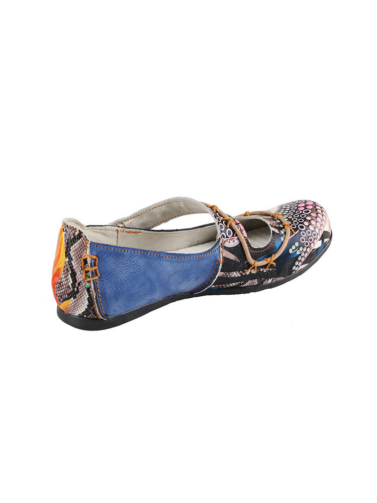 TMA EYES Flat Sandals  Color-Block Random Print & Buckle Women's Shoe