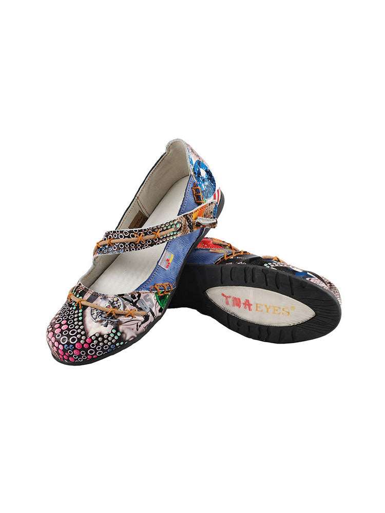 TMA EYES Flat Sandals  Color-Block Random Print & Buckle Women's Shoe