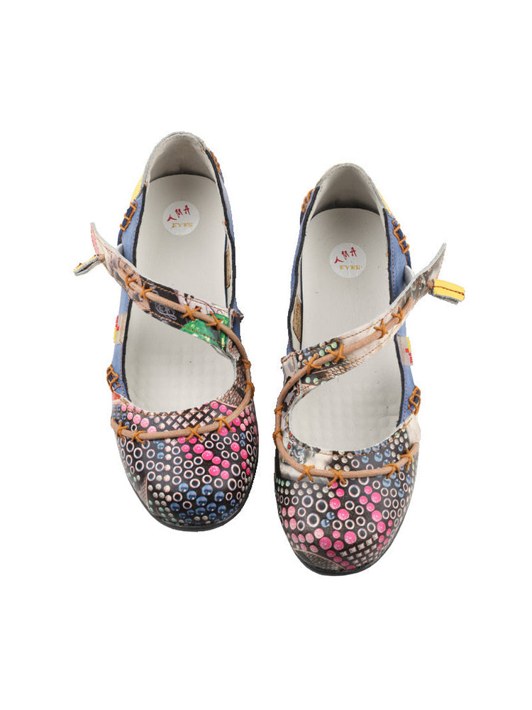 TMA EYES Flat Sandals  Color-Block Random Print & Buckle Women's Shoe