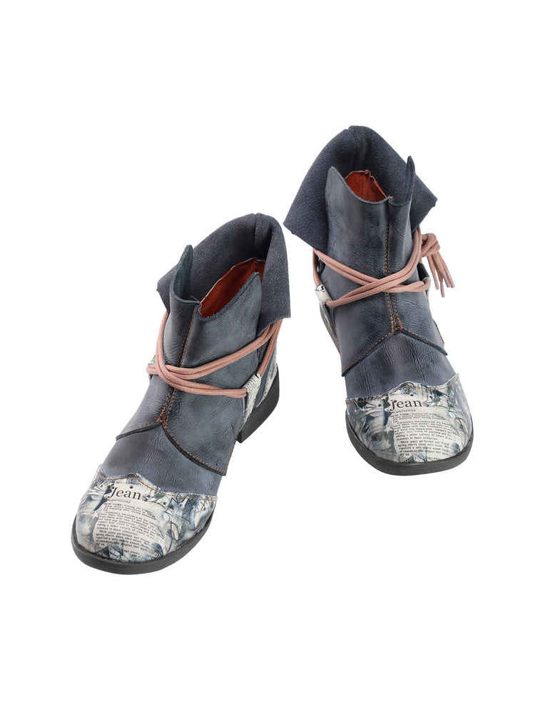 TMA EYES Women's Lace-Up Leather Loafers  Ankle Boot Style Flat Shoes