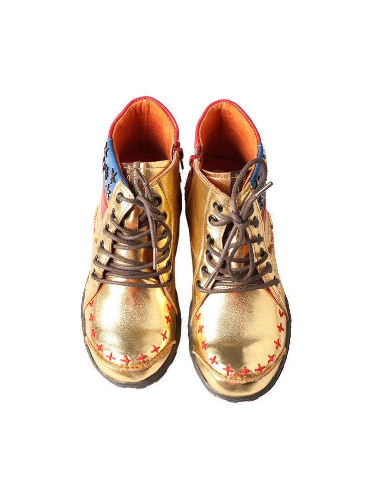 TMA EYES Hand-Stitched Ankle Boots  Stripe Patchwork Casual Sports Women's