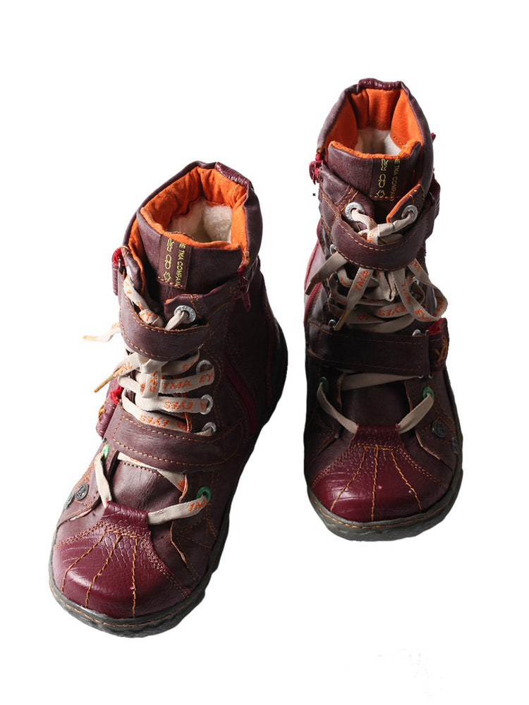 TMA EYES Women's Faux Fur Lined Boots Double-Strap Washed PU Leather