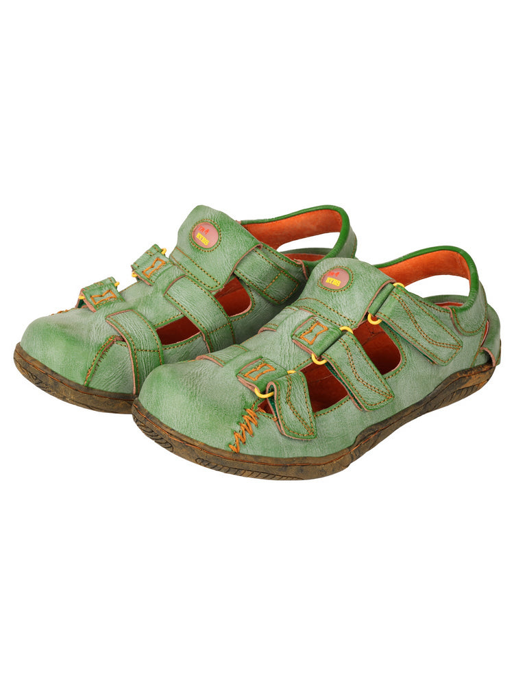 TMA EYES Women's Leather Sandals   Closed-Toe Hook & Loop Summer Comfort