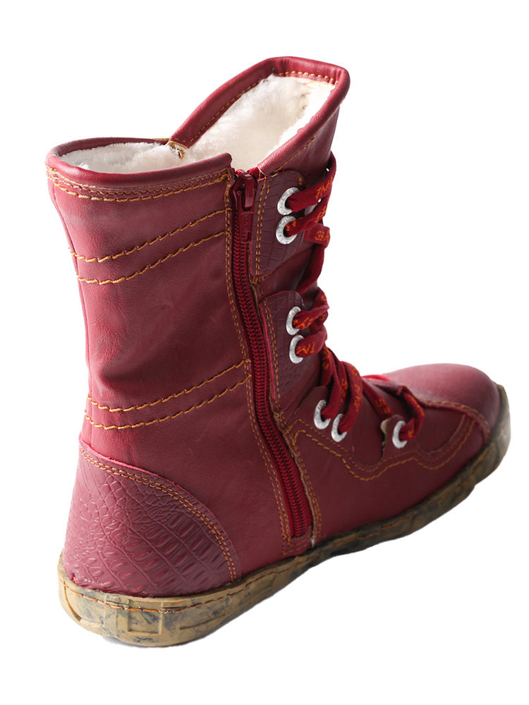 TMA EYES Women's Snake-Embossed Short Boot Faux Fur Lined Leather & PU