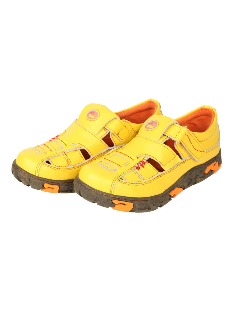 TMA EYES Hand Stitched Leather Casual Shoes  Hollow Breathable Hook & Loop