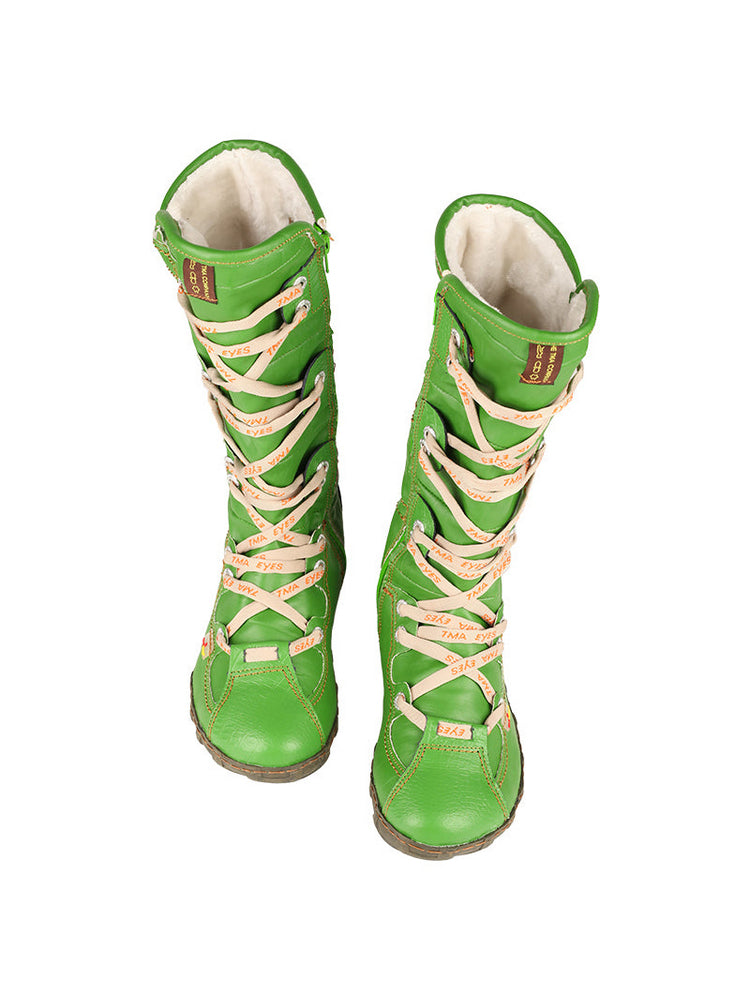 TMA EYES Snake-Embossed Tall Boots  Leather & PU Upper Women's Fashion Boot