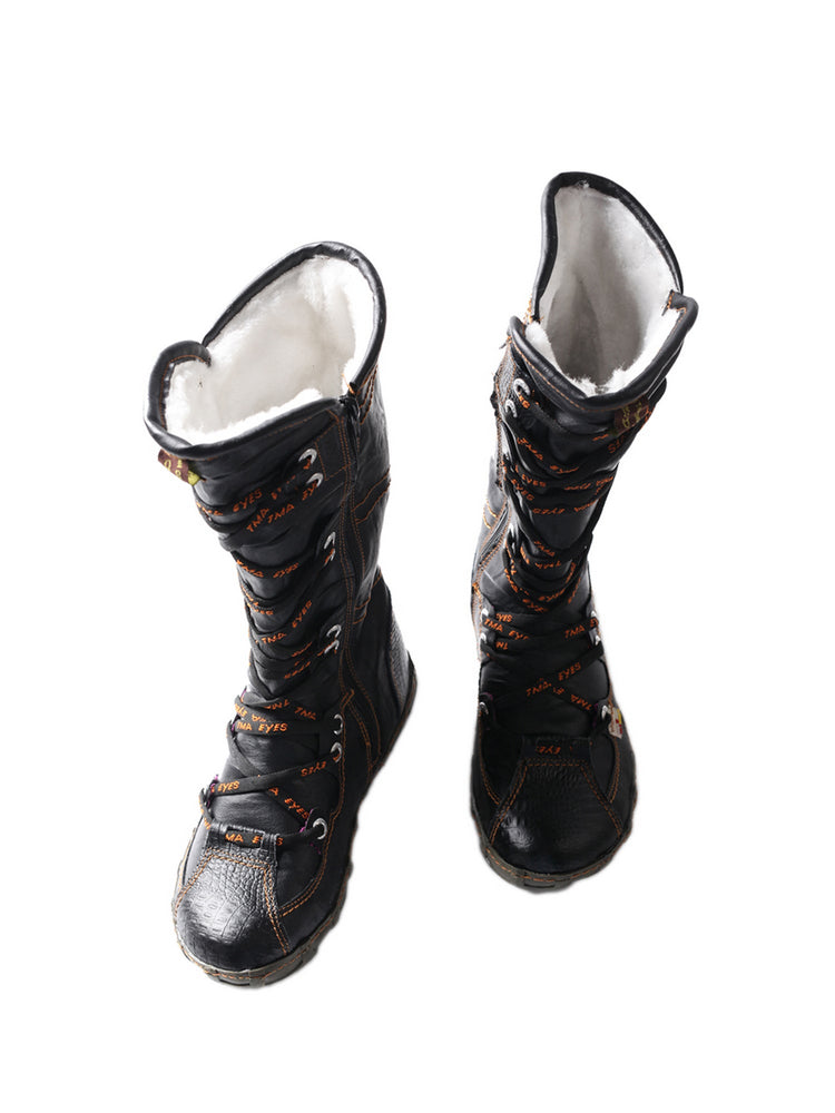 TMA EYES Snake-Embossed Tall Boots  Leather & PU Upper Women's Fashion Boot