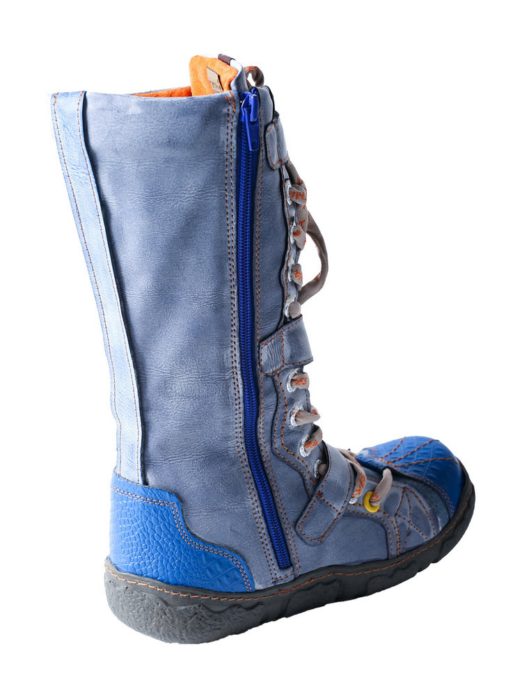 TMA EYES Winter Washed PU Leather Flat Boots Strap-Accent Plus Size