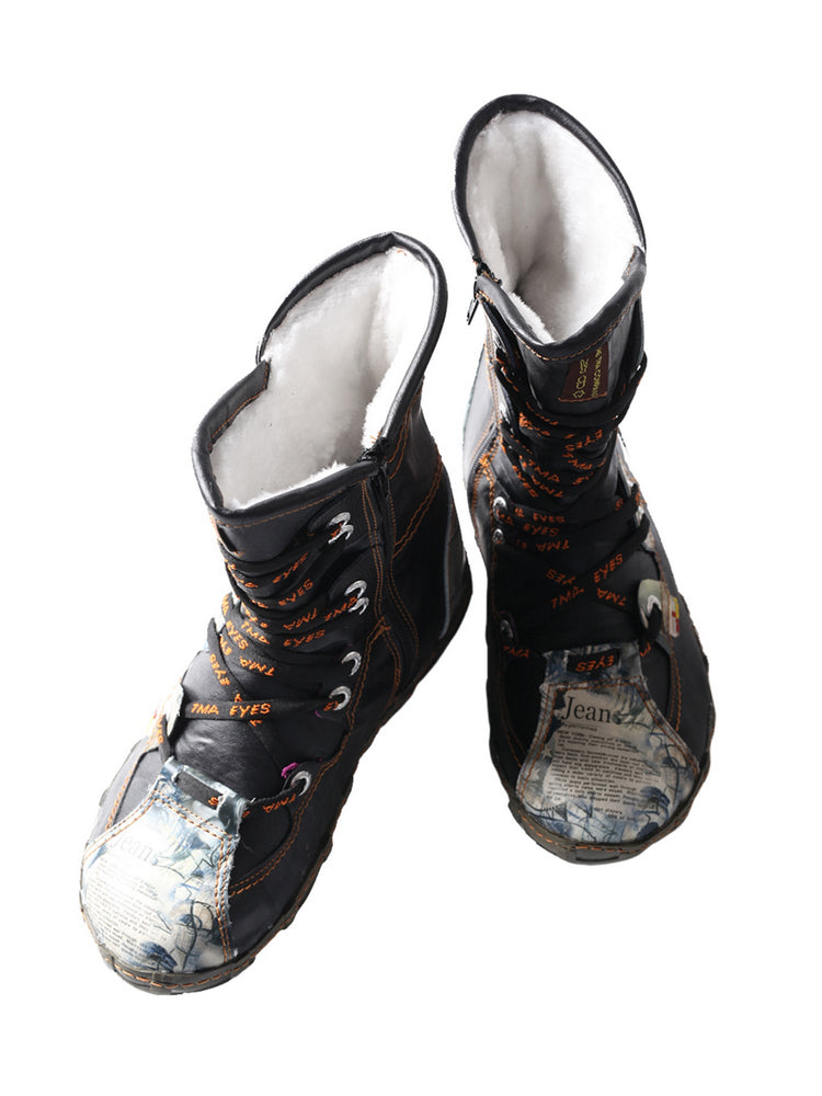 TMA EYES Women's Snake-Embossed Short Boot Faux Fur Lined Leather & PU