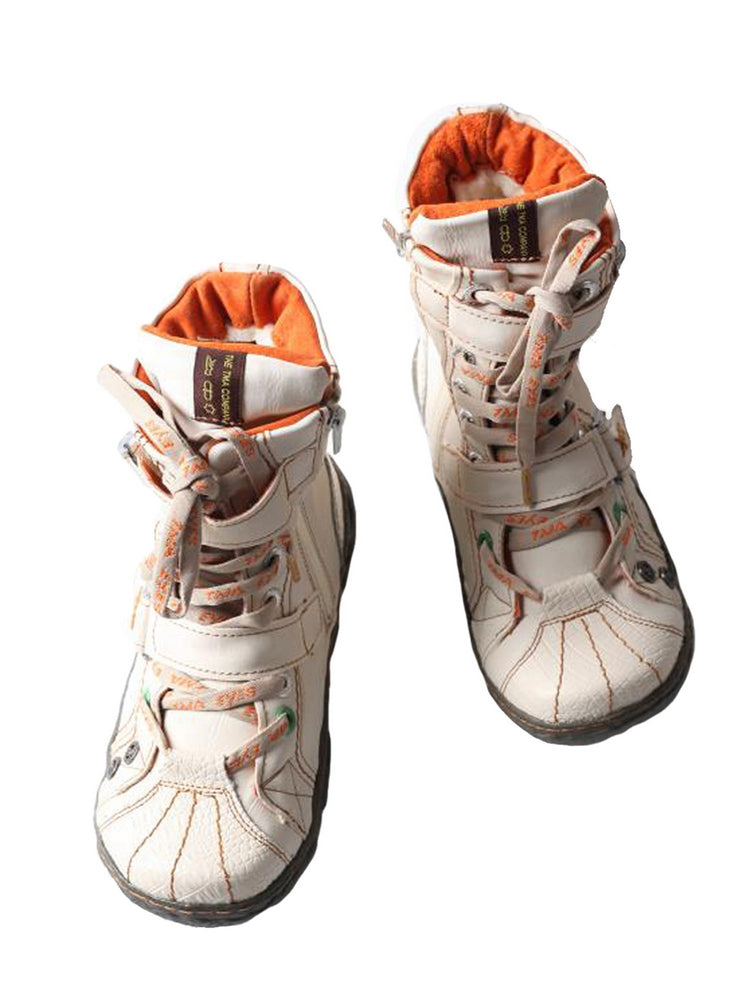 TMA EYES Women's Faux Fur Lined Boots Double-Strap Washed PU Leather