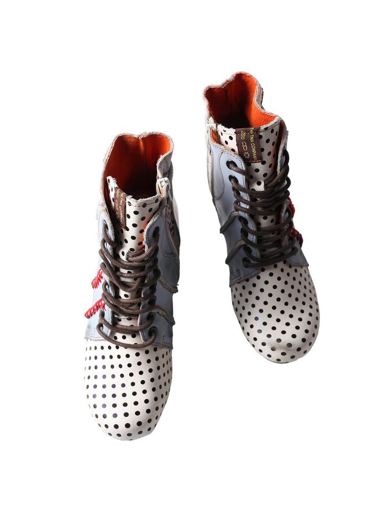 TMA EYES Polka Dot Leather Boots  Moccasin Hand Stitched Women's Casual