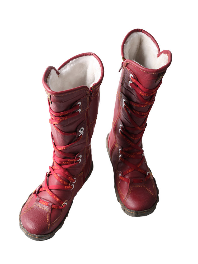 TMA EYES Snake-Embossed Tall Boots  Leather & PU Upper Women's Fashion Boot