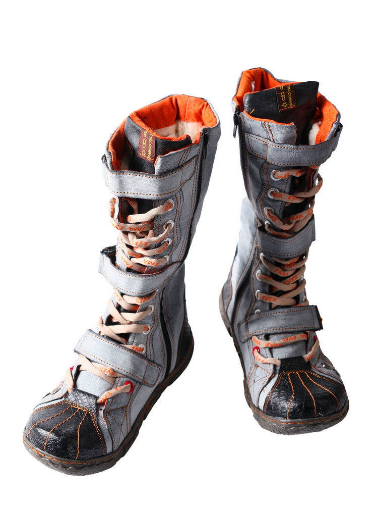 TMA EYES Winter Washed PU Leather Flat Boots Strap-Accent Plus Size