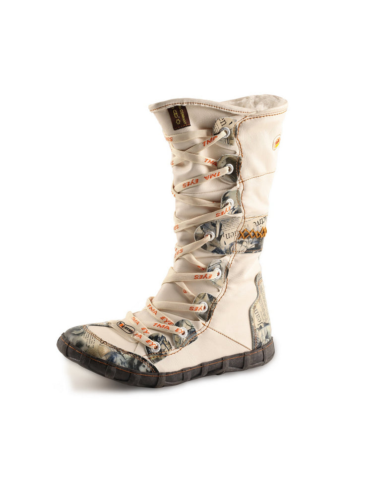 TMA EYES Long Contrast-Stitch Boots  Lace-Up Side Zipper Women's Washed