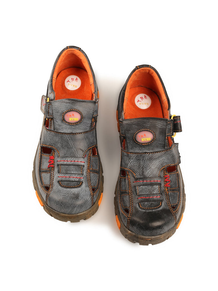 TMA EYES Hand Stitched Leather Casual Shoes  Hollow Breathable Hook & Loop