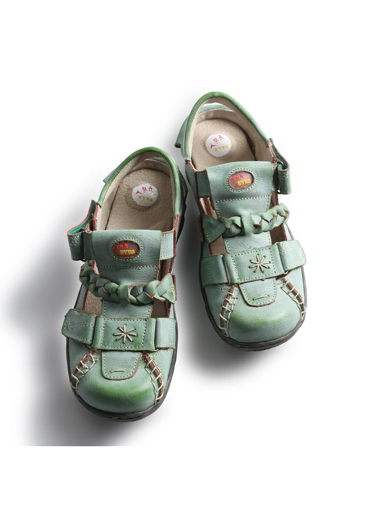 TMA EYES Women's Leather Sandals | Braided Closed-Toe Summer Comfort Shoe