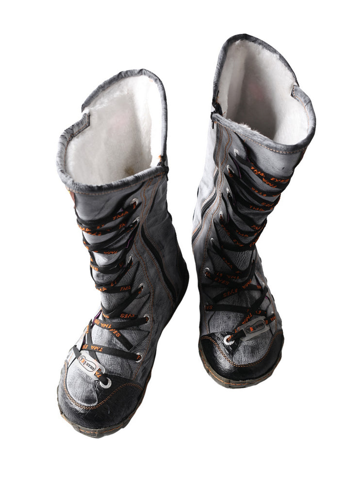 TMA EYES Long Contrast-Stitch Boots  Lace-Up Side Zipper Women's Washed