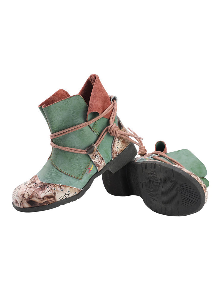 TMA EYES Women's Lace-Up Leather Loafers  Ankle Boot Style Flat Shoes