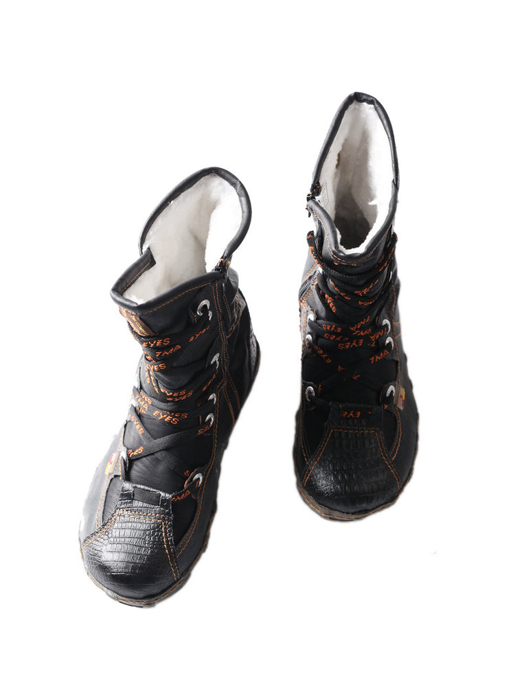 TMA EYES Women's Snake-Embossed Short Boot Faux Fur Lined Leather & PU