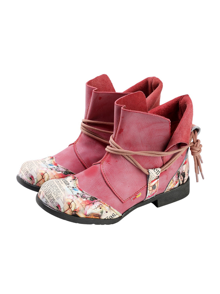 TMA EYES Women's Lace-Up Leather Loafers  Ankle Boot Style Flat Shoes