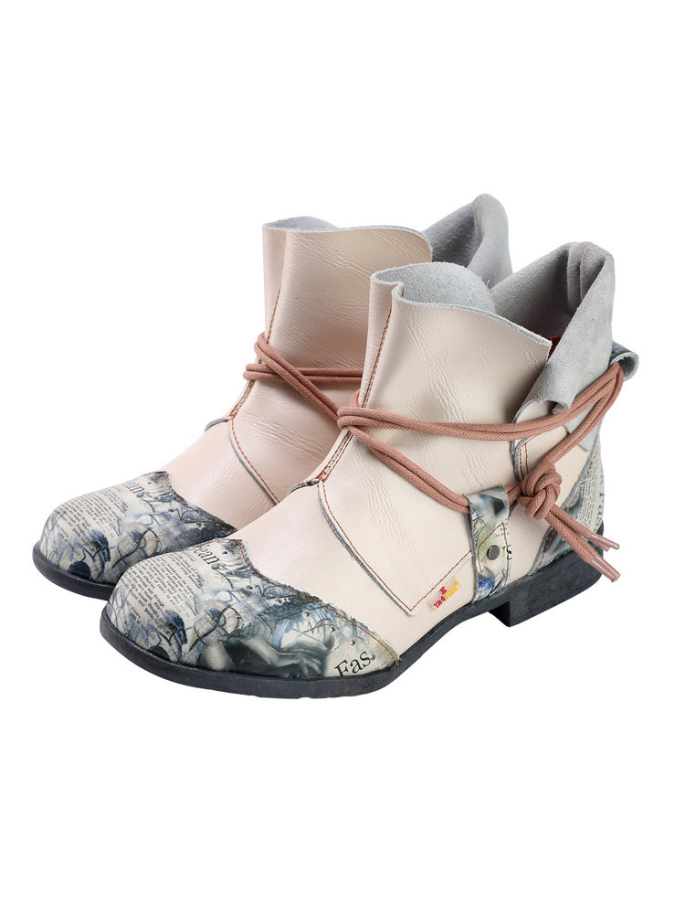 TMA EYES Women's Lace-Up Leather Loafers  Ankle Boot Style Flat Shoes