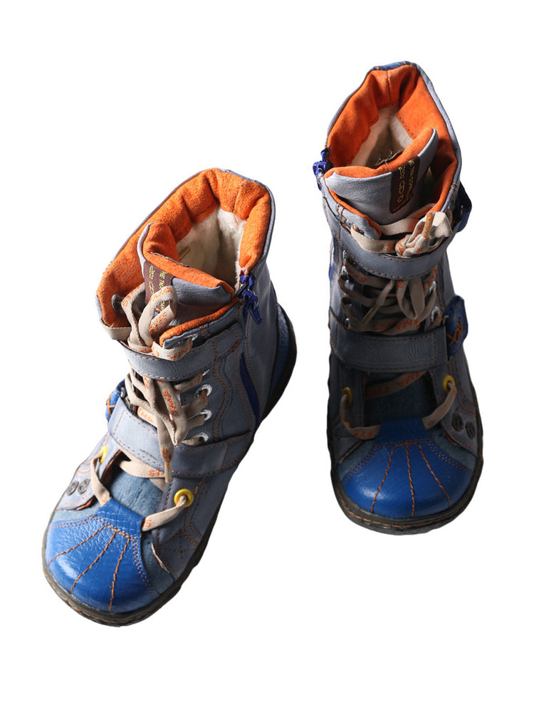 TMA EYES Women's Faux Fur Lined Boots Double-Strap Washed PU Leather