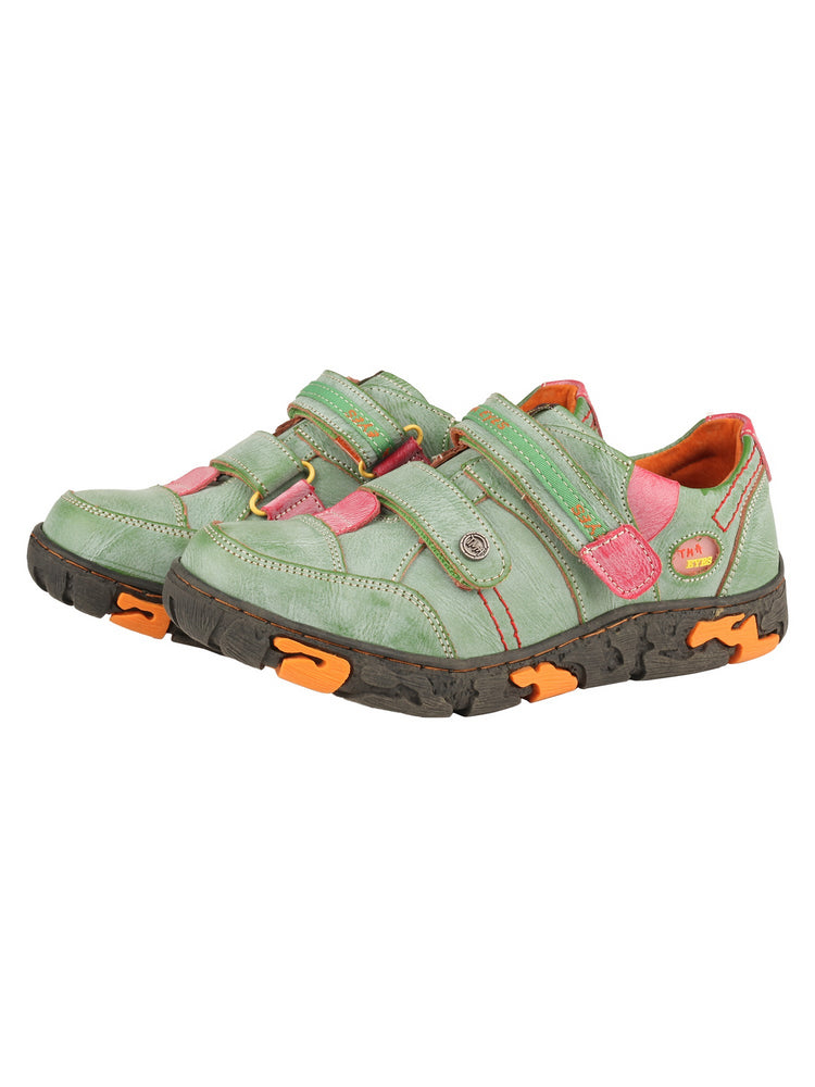 TMA EYES Women's Leather Walking Shoes   Hook & Loop Comfort Casual Flats