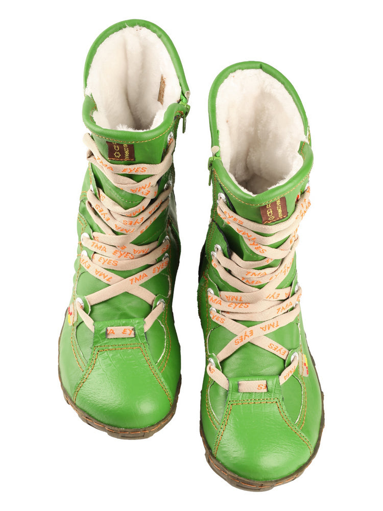 TMA EYES Women's Snake-Embossed Short Boot Faux Fur Lined Leather & PU