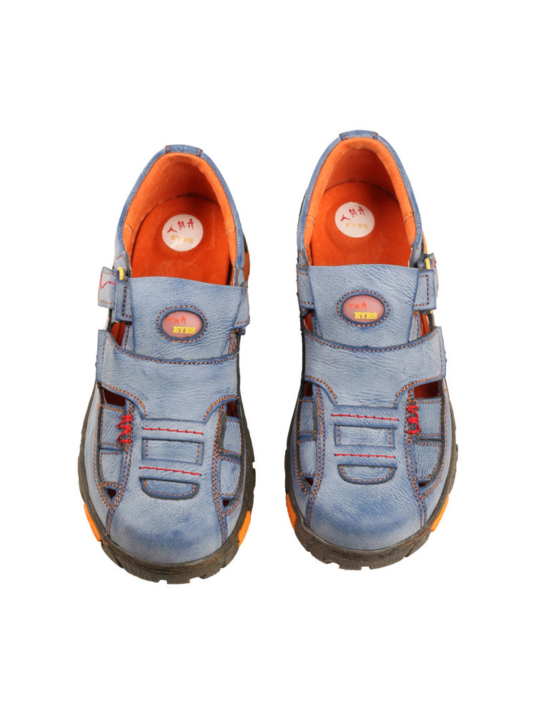 TMA EYES Hand Stitched Leather Casual Shoes  Hollow Breathable Hook & Loop