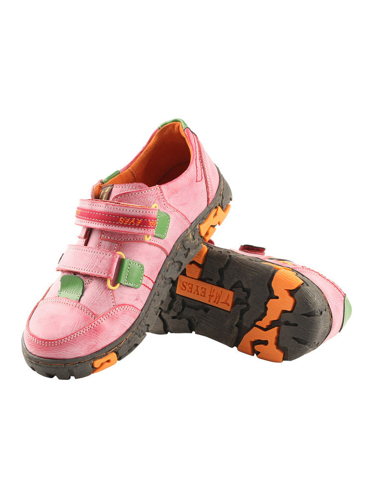 TMA EYES Women's Leather Walking Shoes   Hook & Loop Comfort Casual Flats