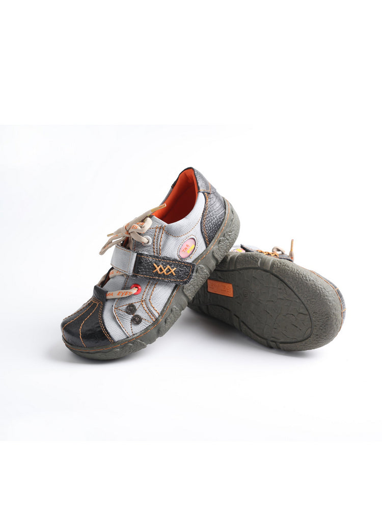 TMA EYES Hand Stitched Flats Plus Size  Leather & Washed PU Comfort Shoe