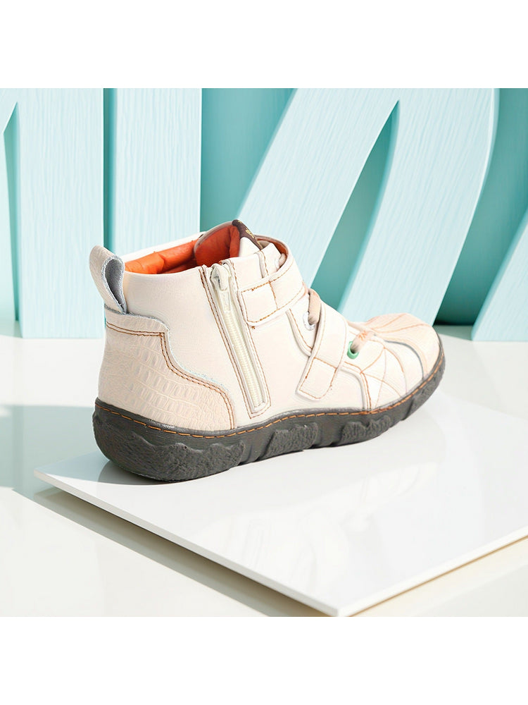 TMA EYES Two-Tone Ankle Boots for Women   Colorblock PU Leather Fashion