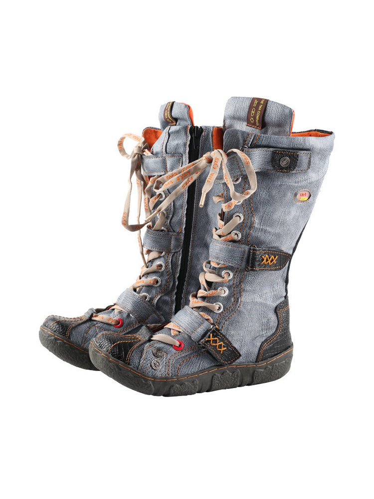 TMA EYES Hand-Sewn Flat Calf Boots PU Lined City Travel Women's Shoe