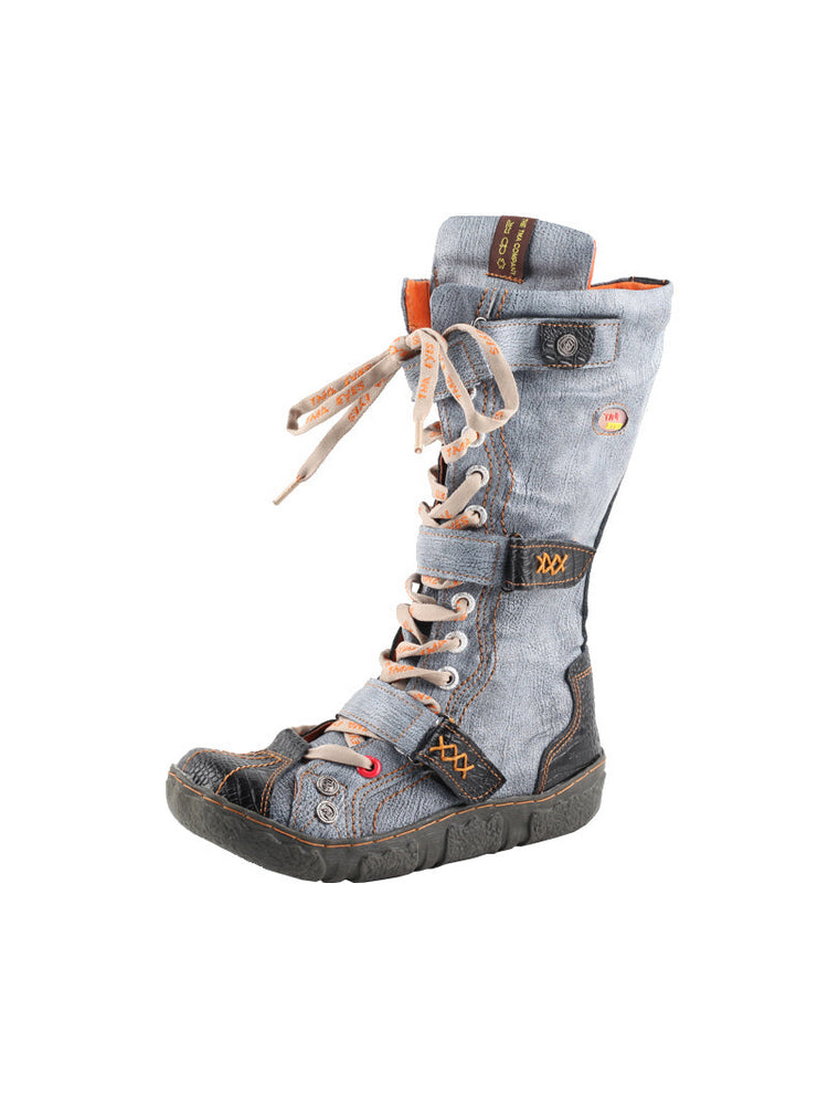 TMA EYES Hand-Sewn Flat Calf Boots PU Lined City Travel Women's Shoe