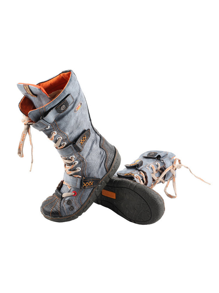 TMA EYES Hand-Sewn Flat Calf Boots PU Lined City Travel Women's Shoe