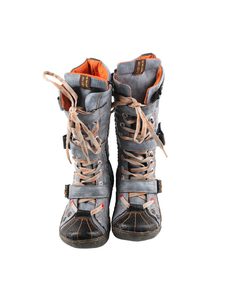 TMA EYES Hand-Sewn Flat Calf Boots PU Lined City Travel Women's Shoe