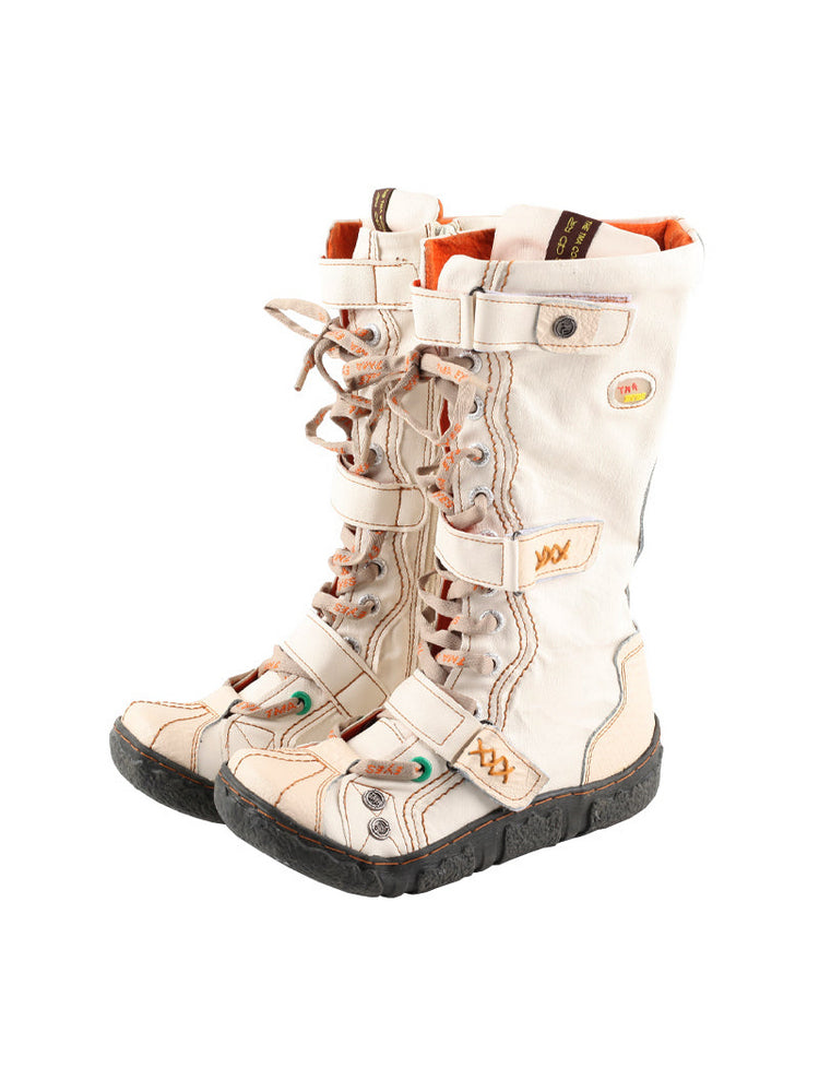 TMA EYES Hand-Sewn Flat Calf Boots PU Lined City Travel Women's Shoe