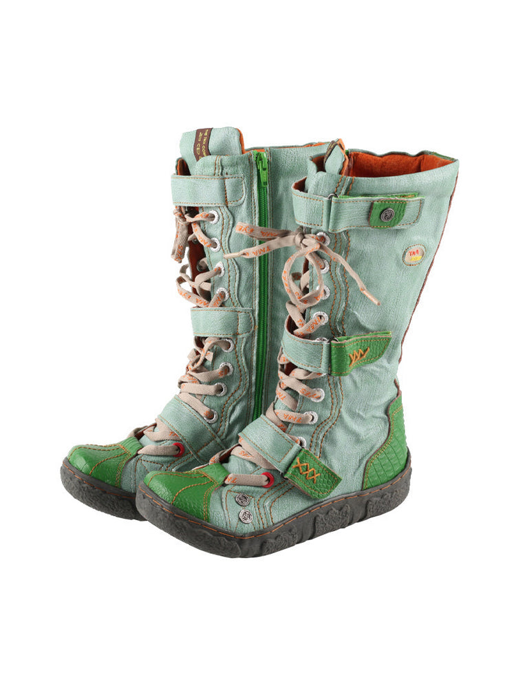 TMA EYES Hand-Sewn Flat Calf Boots PU Lined City Travel Women's Shoe