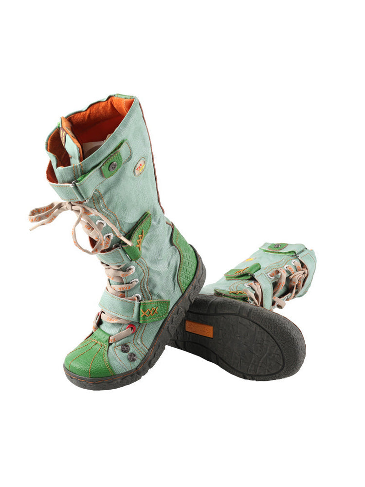 TMA EYES Hand-Sewn Flat Calf Boots PU Lined City Travel Women's Shoe