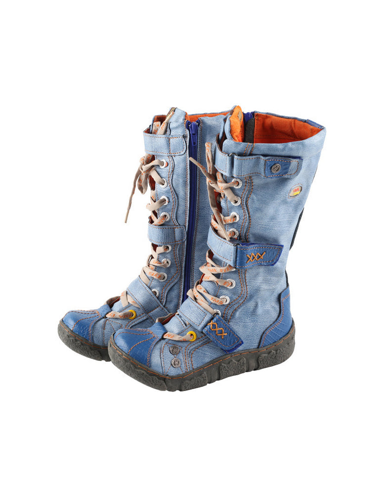 TMA EYES Hand-Sewn Flat Calf Boots PU Lined City Travel Women's Shoe