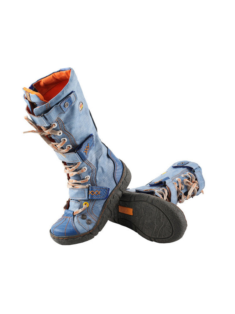 TMA EYES Hand-Sewn Flat Calf Boots PU Lined City Travel Women's Shoe