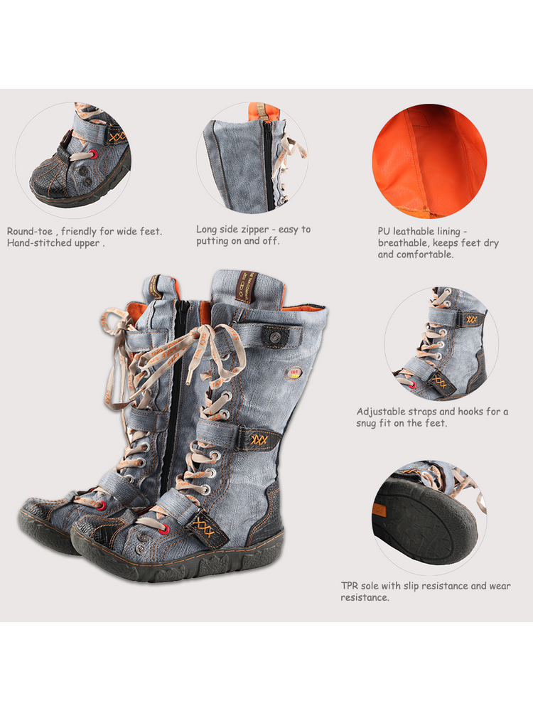 TMA EYES Hand-Sewn Flat Calf Boots PU Lined City Travel Women's Shoe