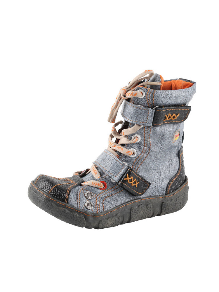 TMA EYES Washed Leather Ankle Boots | Double Strap PU Lined Women's Shoe